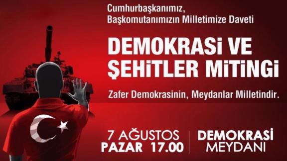 7 Ağustos 2016 Pazar Günü Ordu Demokrasi Meydanında Yapılacak "Demokrasi ve Şehitler" Mitingine Davet...